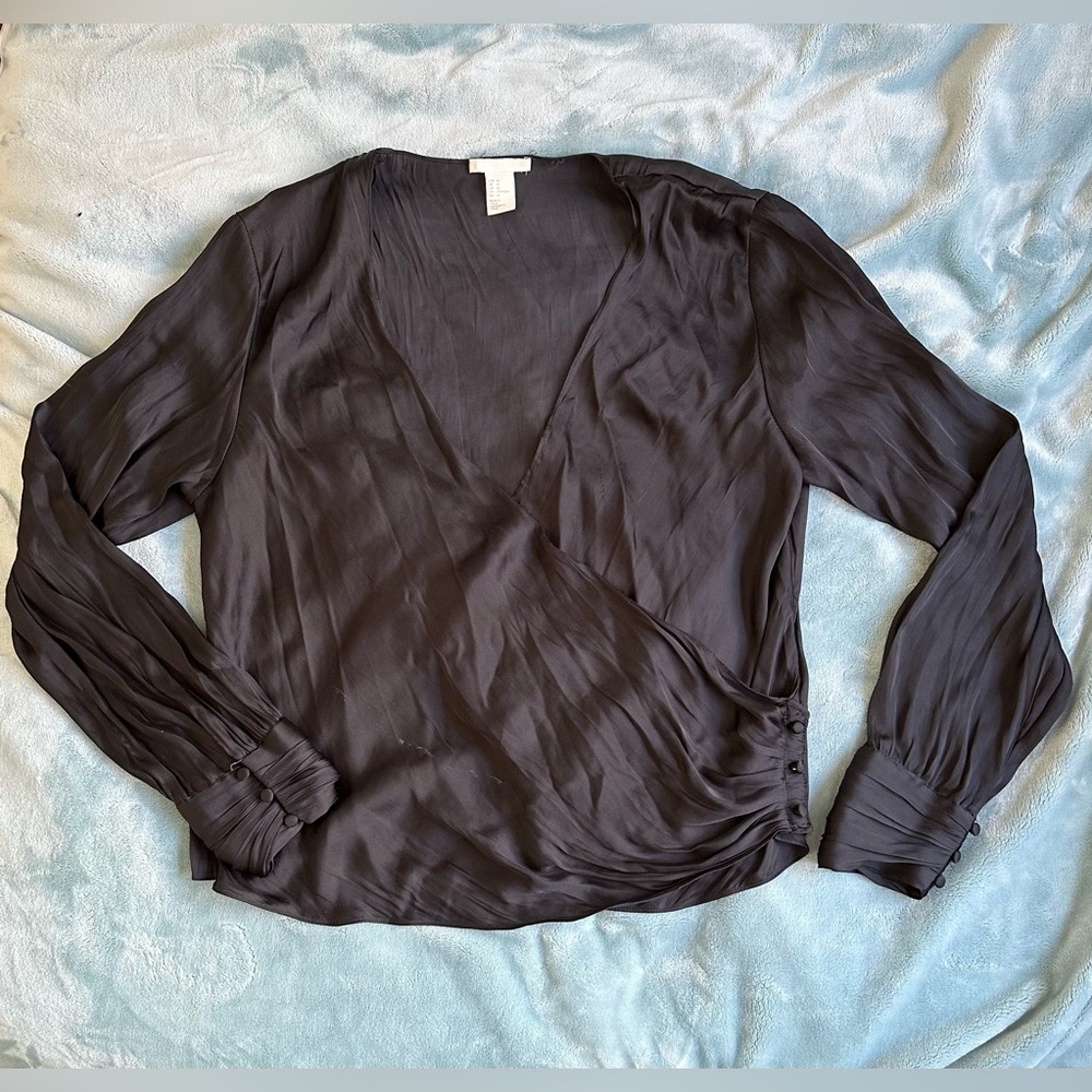H&M Black Silky Wrap Blouse